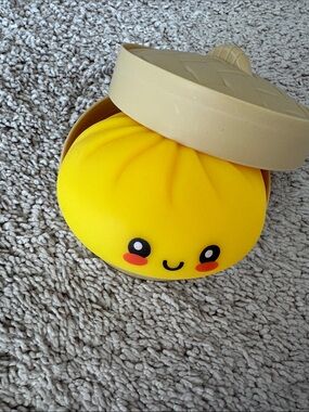 Kawaii Yellow Dumpling Squeeze Toy with Beige Lid